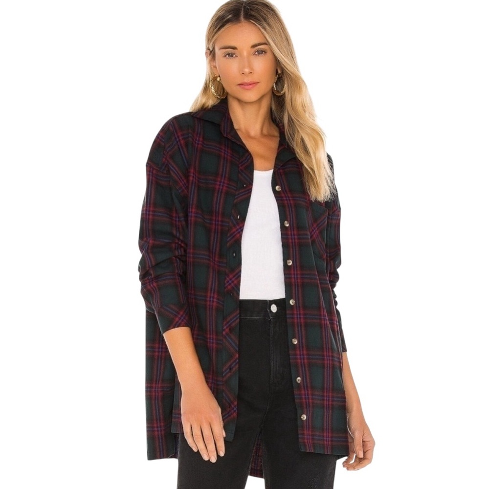 NWOT Lovers & Friends Gela Oversized Flannel Top in Green Plaid